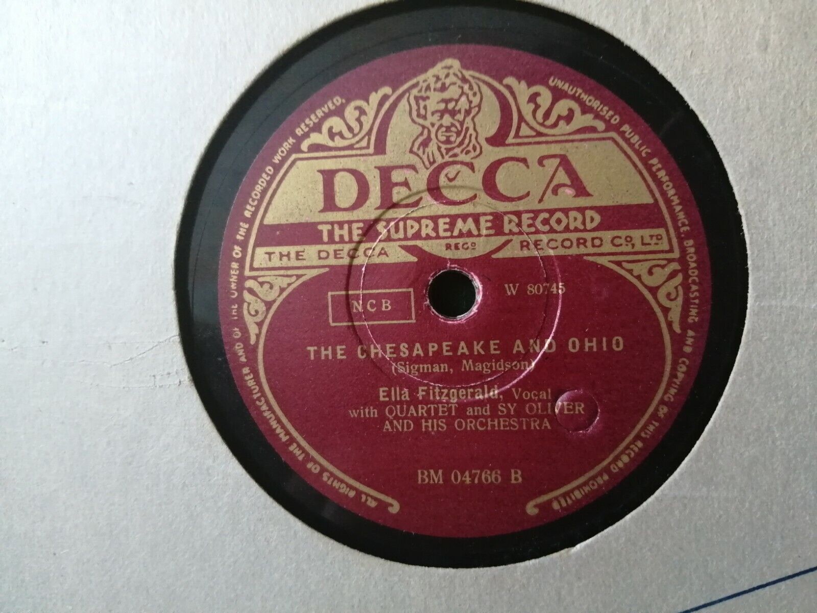 78 rpm shellacELLA FITZGERALDSy OliverThe Chesapeake and Ohio/Come On