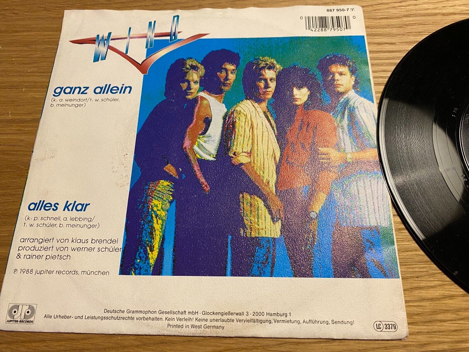 WIND "GANZ ALLEIN / ALLES KLAR" 1988 GERMAN PRESS 7 VINYL SINGLE JUPITER RECORDS