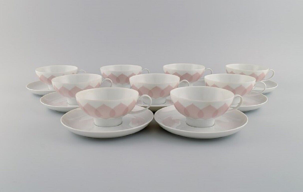 Bjørn Wiinblad for Rosenthal Lotus porcelain service 9 teacups with saucers