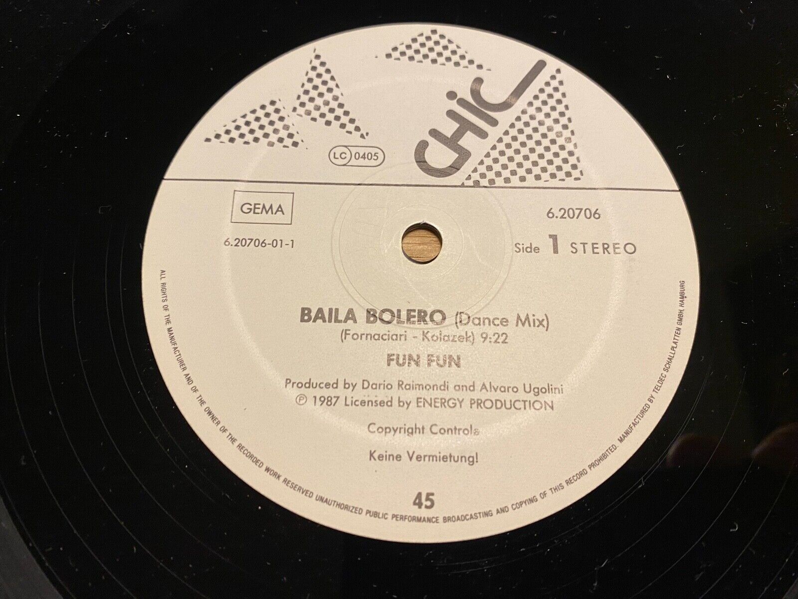 FUN FUN "BAILA BOLERO DANCE MIX" 1987 CHIC RECORDS 12" MAXI SINGLE WEST GERMANY*