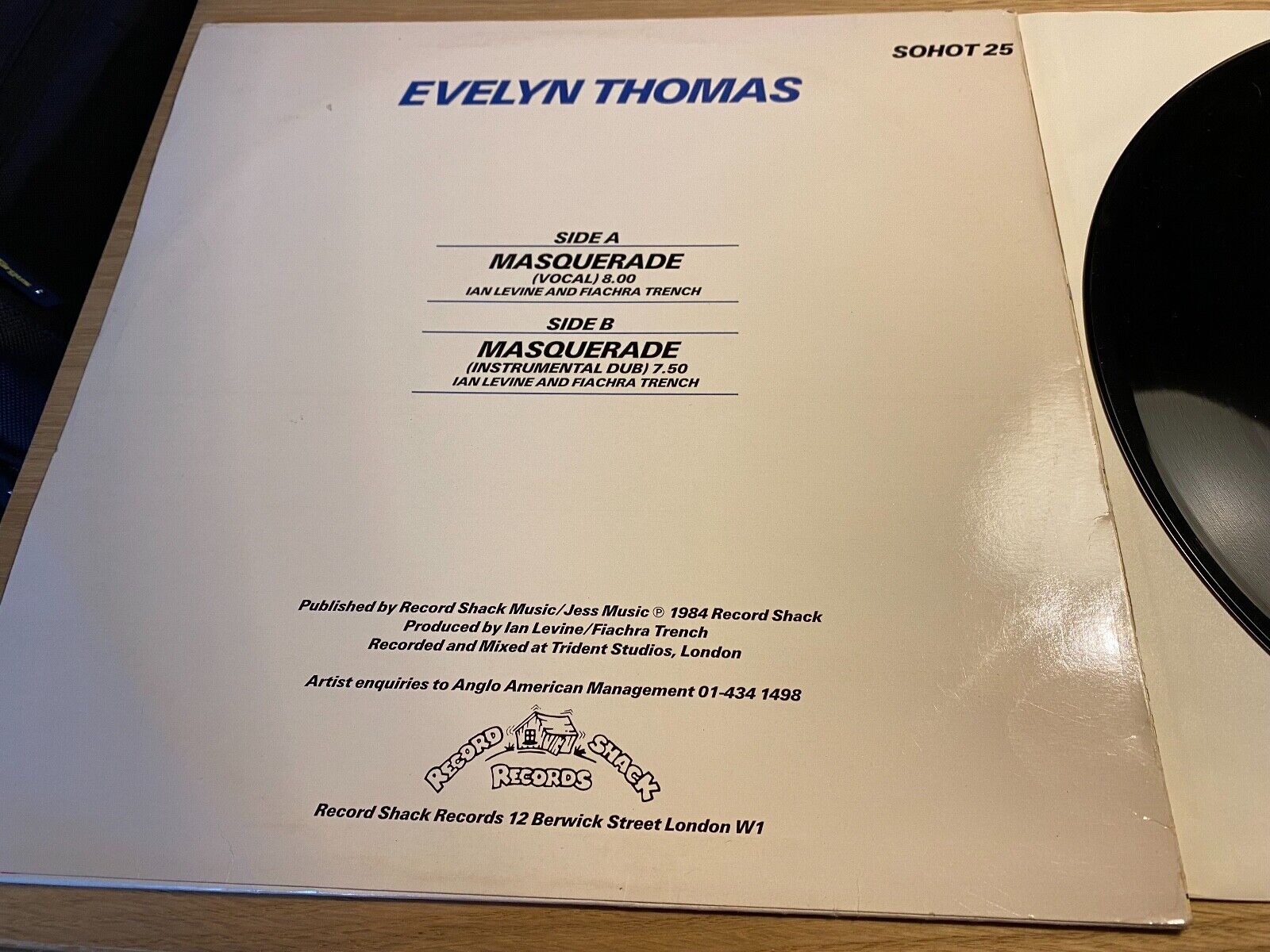 EVELYN THOMAS "MASQUERADE" 12" EXTENDED REMIX 1984 RECORD SHACK RECORDS ENGLAND*