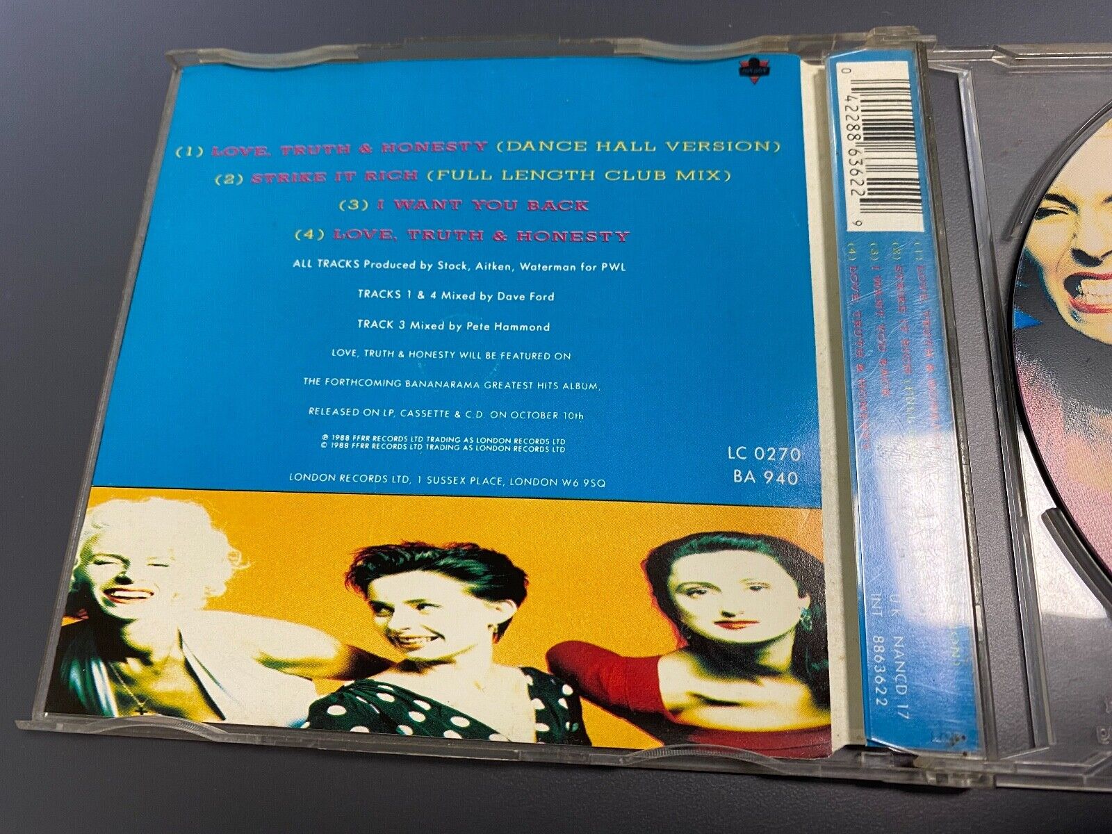 BANANARAMA "LOVE TRUTH  HONESTY" 4 TRACK CD SINGLE 1988 LONDON FFRR RECORDS CD