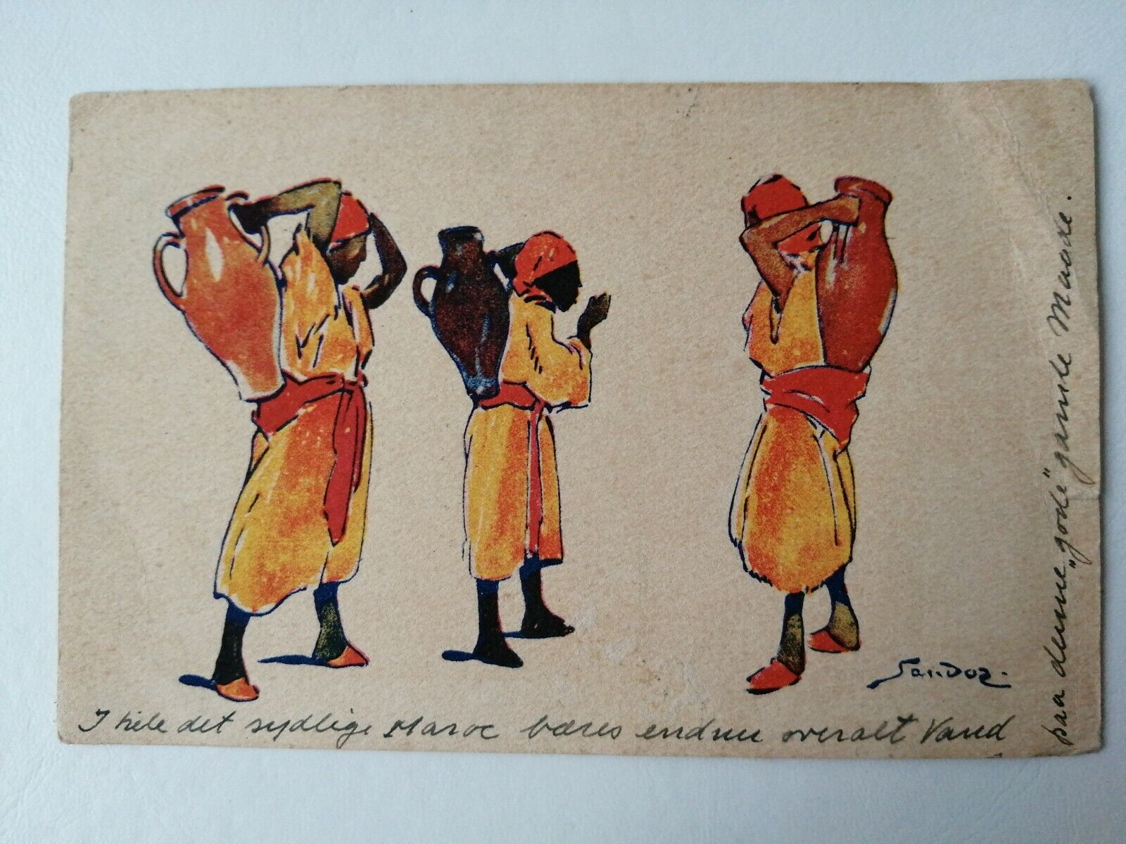 Antique Postcard MaroccoPosted to Denmark in 1927 People carrying water