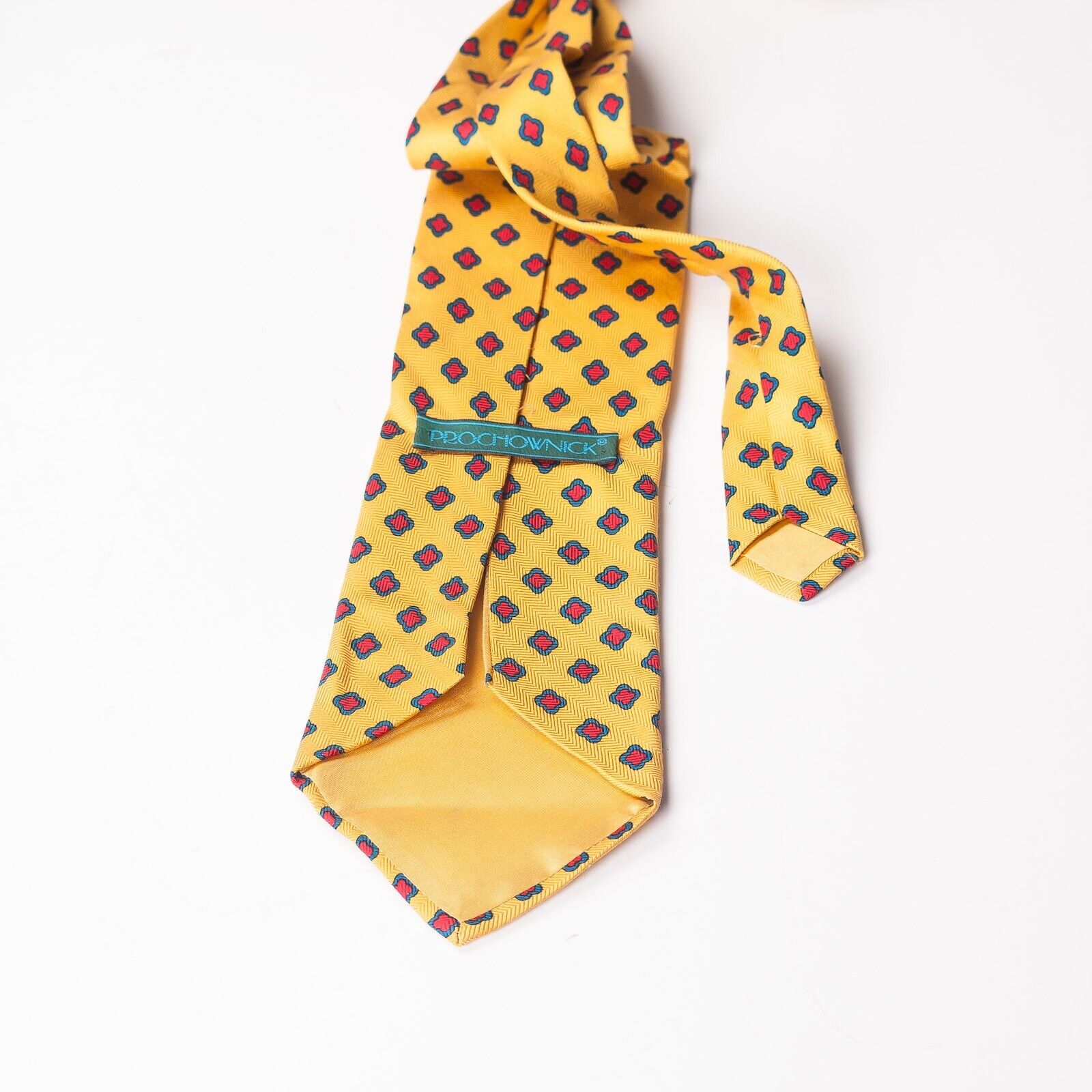 PROCHOWNICK Yellow Medallion Herringbone Silk Tie Italy Made