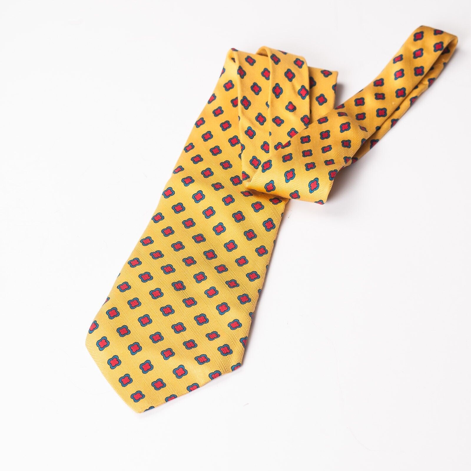 PROCHOWNICK Yellow Medallion Herringbone Silk Tie Italy Made