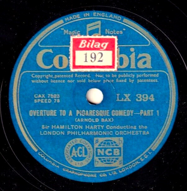 Harty. Bax (Pigaresque Comedy - overture). Col LX 394.  NM(-)