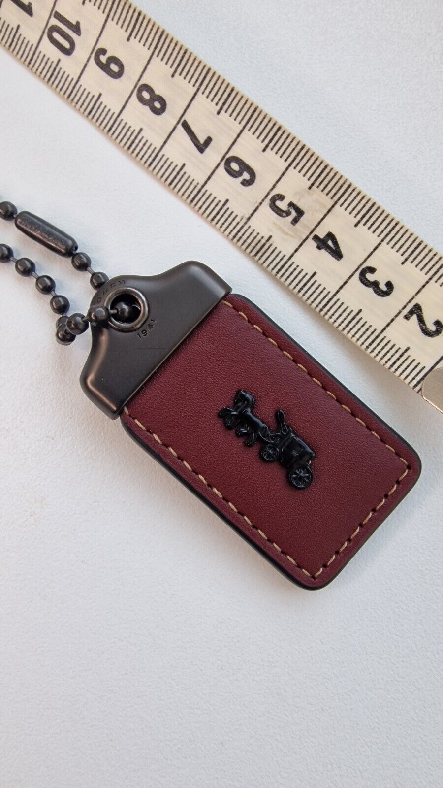 Coach 1941 hangtag Burgundy Oxblood  Horse  Carriage Bag Charm Brown Leather