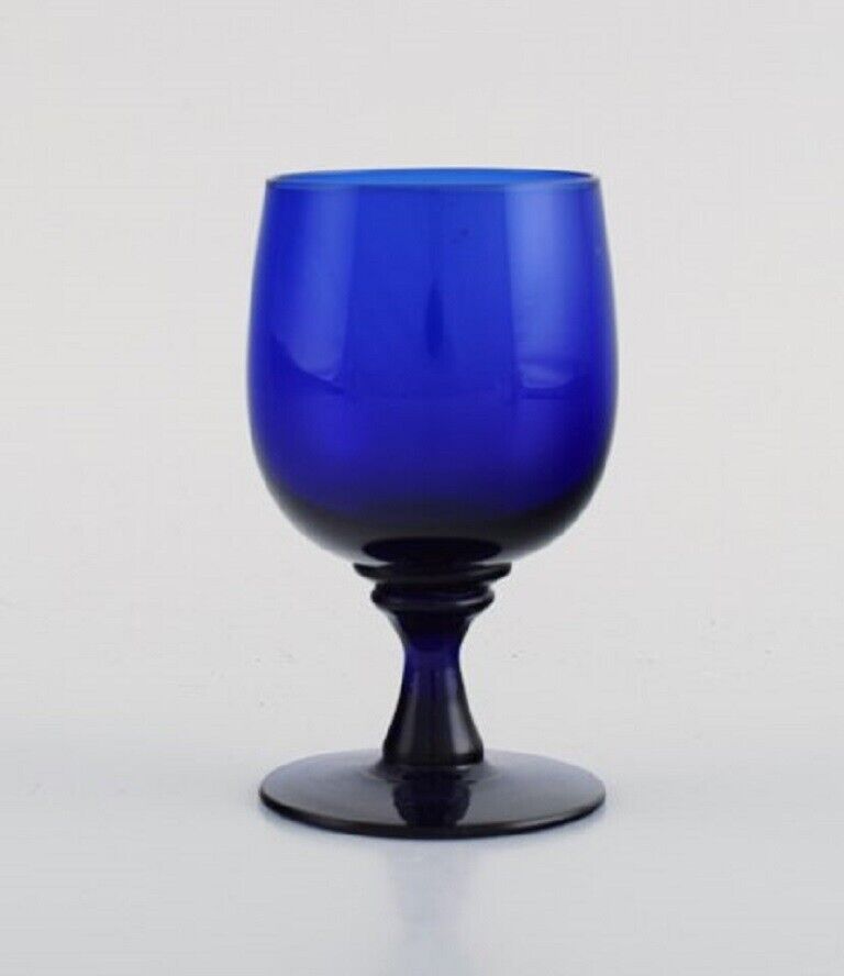 Monica Bratt for Reijmyre Eight sherry glasses in blue art glass 1950's