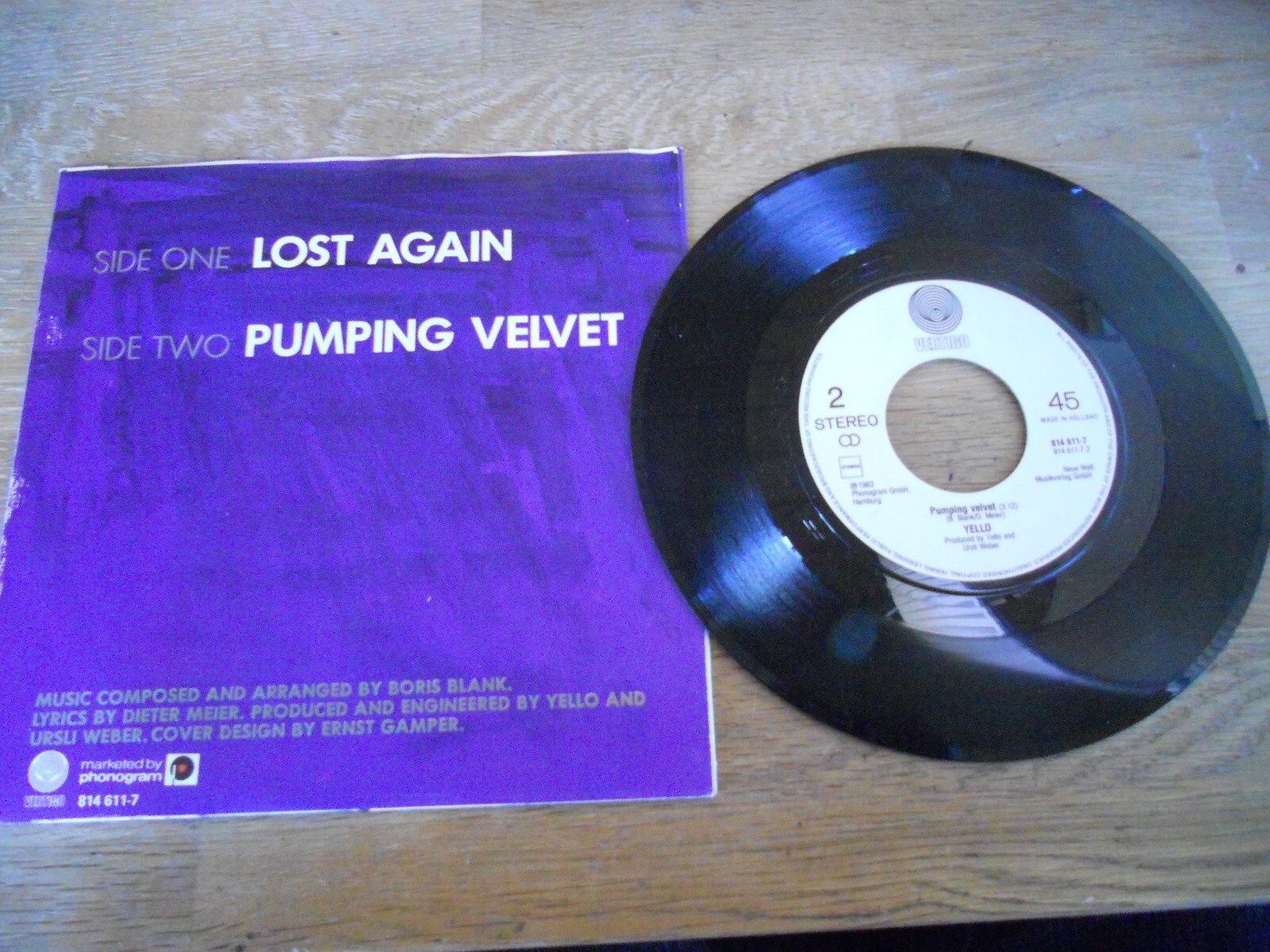 YELLO "LOST AGAIN / PUMPING VELVET" 1983 DUTCH VERTIGO RECORDS STEMRA HOLLAND 7"