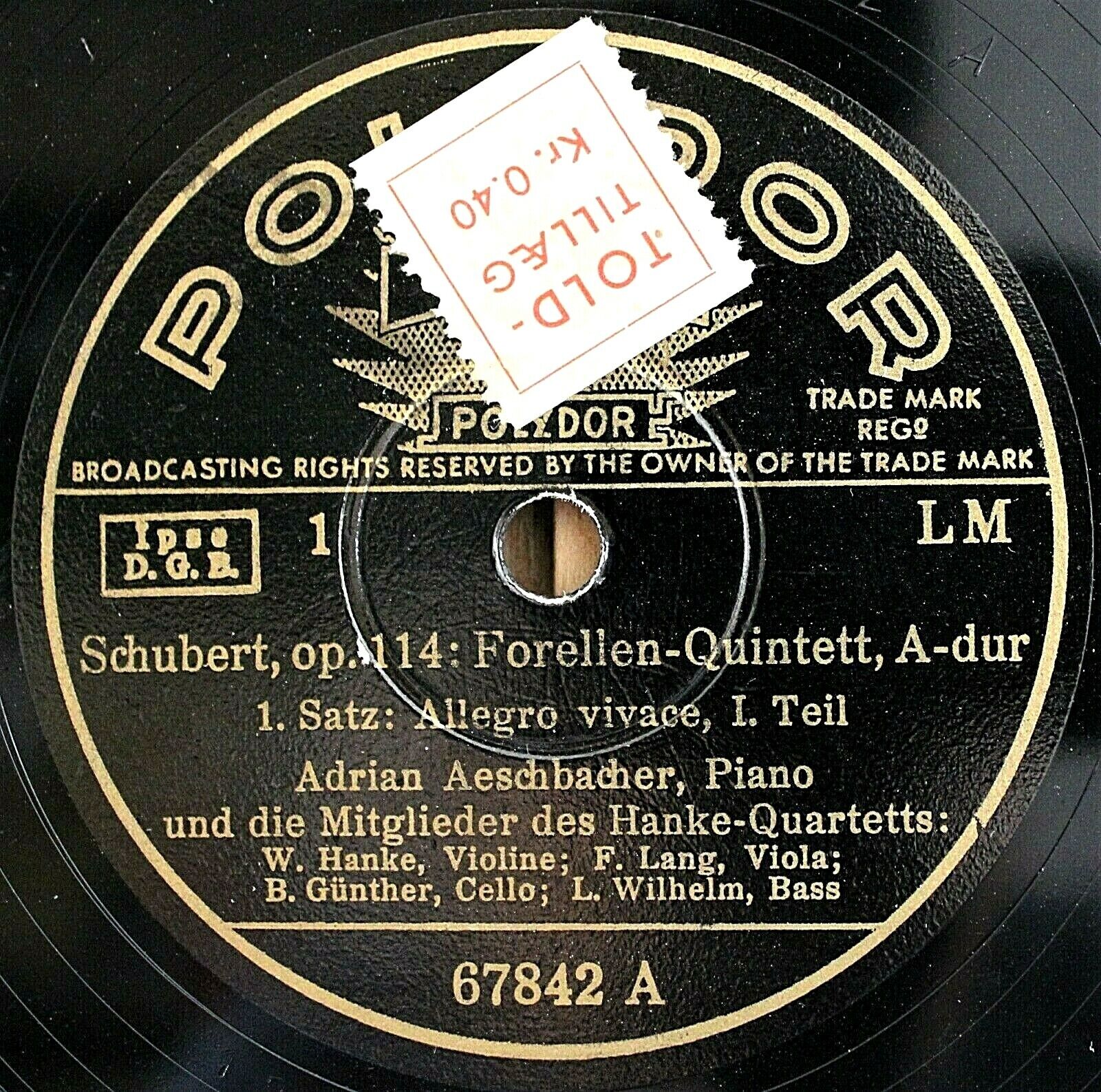 Aeschbacher; Hanke SQ Schubert (Piano quintet) Pol 67842-6 (5) NM(-)