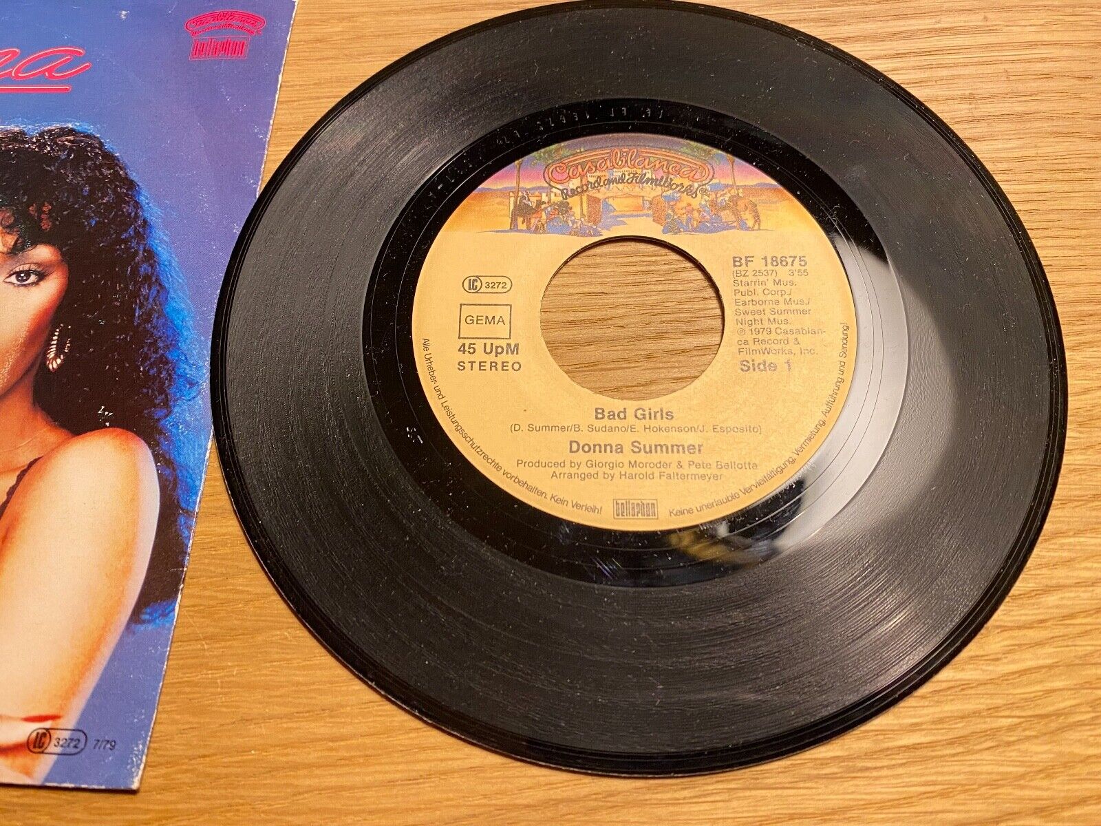 DONNA SUMMER "BAD GIRLS / ON MY HONOR" W GERMAN PRESSED 1979 7 INC VINYL SINGLE