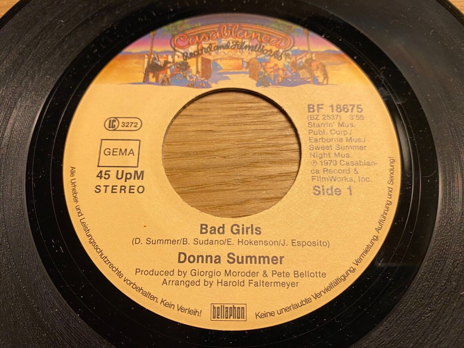 DONNA SUMMER "BAD GIRLS / ON MY HONOR" W GERMAN PRESSED 1979 7 INC VINYL SINGLE