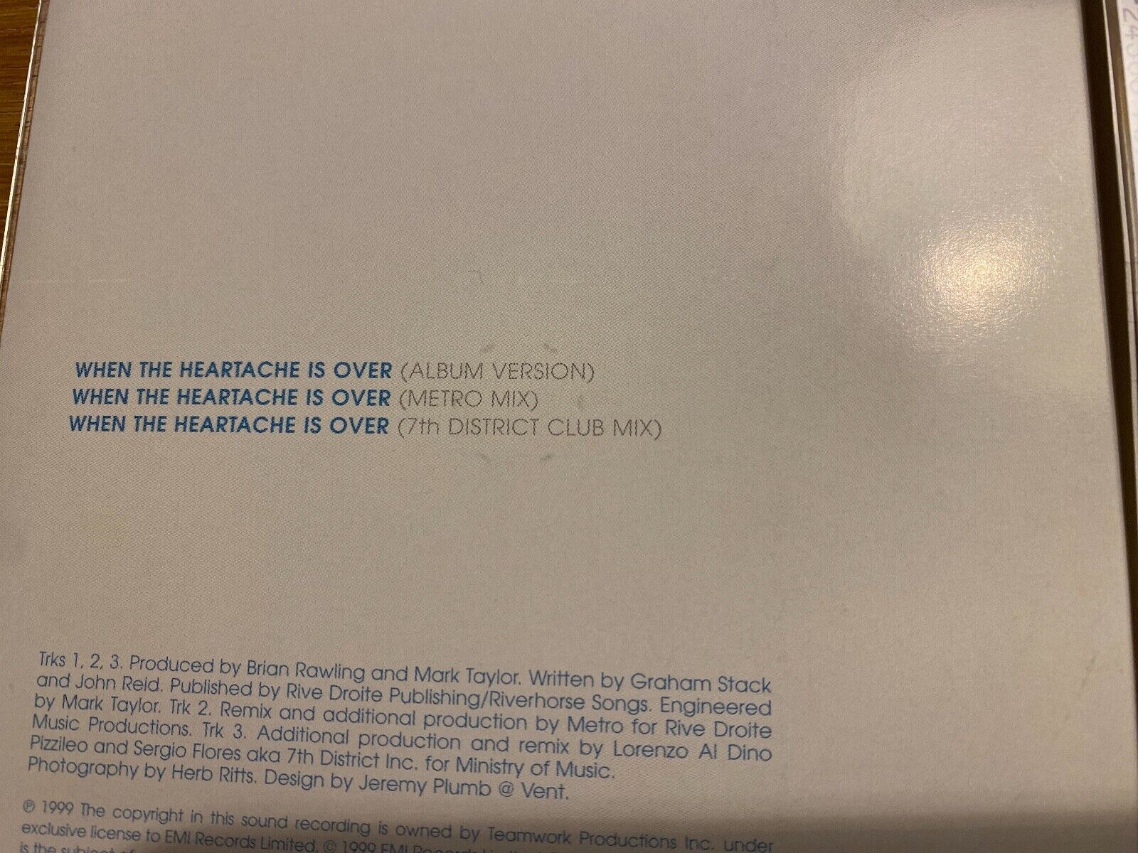 TINA TURNER "WHEN THE HEARTACHE IS OVER" 3 TRACKS 1999 CD SINGLE EMI PARLOPHONE*