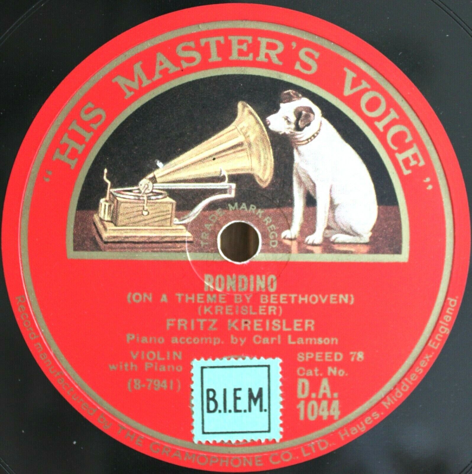 Kreisler; Lamson Kreisler (Rondino; Schön Rosmarin)) HMV DA 1044 NM(-)