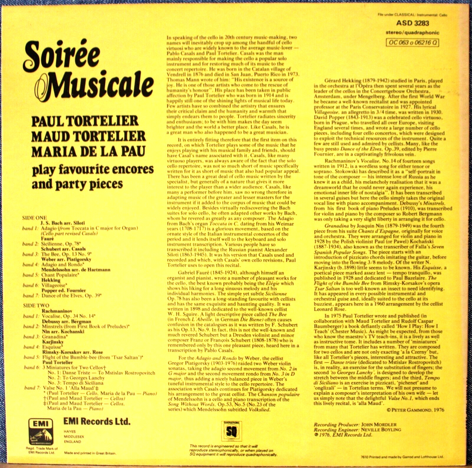 Tortelier; etc Soirée Musicale EMI ASD 3283 NM