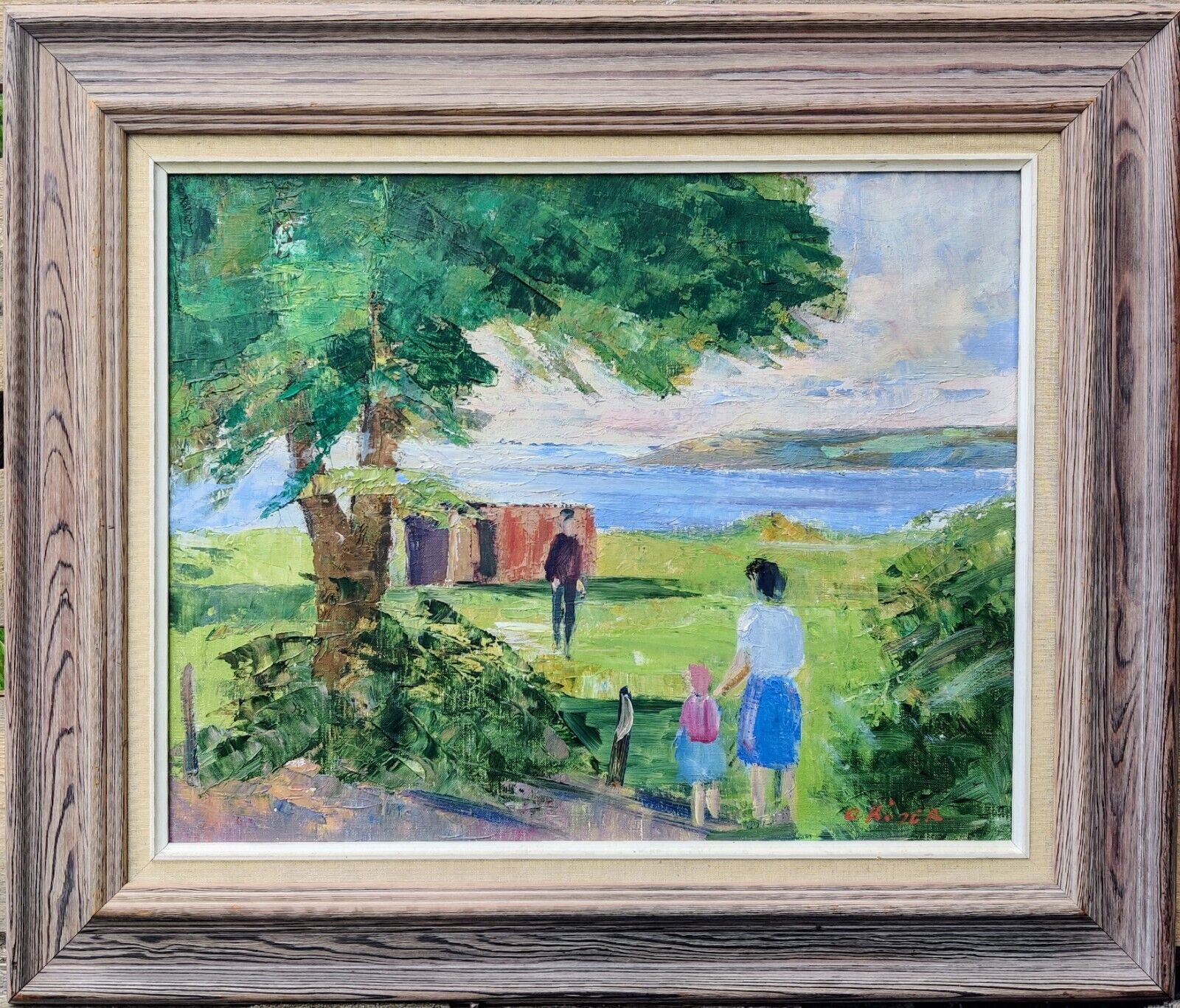 Ove Köser (1918-2003): LANDSCAPE WITH PEOPLE original oil painting