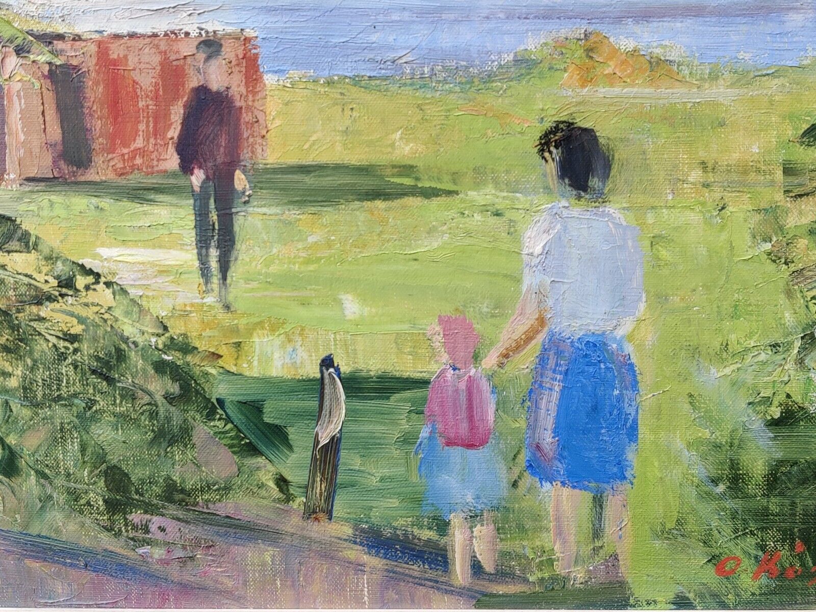 Ove Köser (1918-2003): LANDSCAPE WITH PEOPLE original oil painting