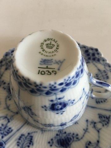 Royal Copenhagen Blue Fluted Full Lace Espresso Cup with Saucer No 1037