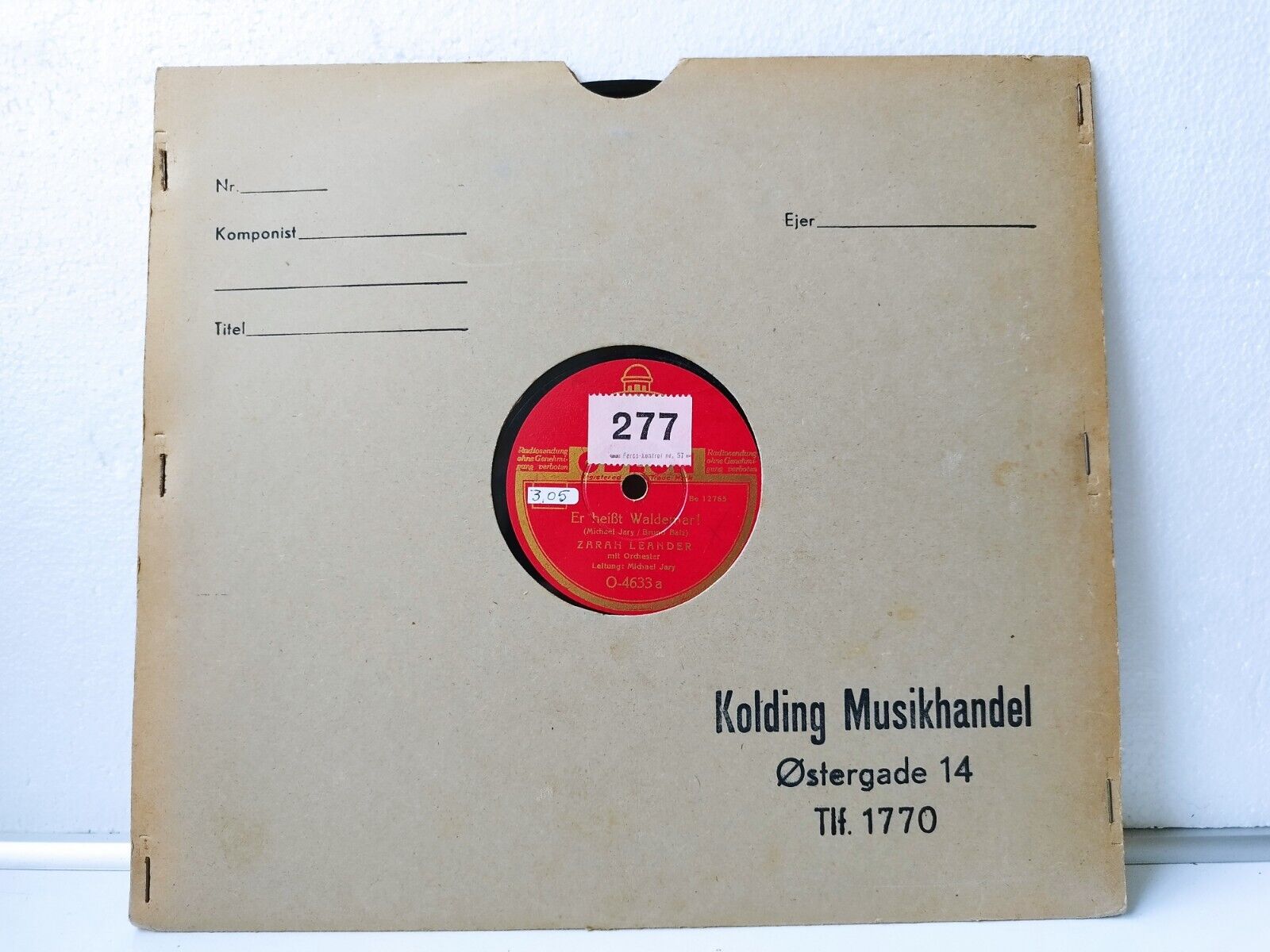 78 RPM ZARAH LEANDER Wen Ich liebe/Er heisst Waldemar ! Odeon Be 12766