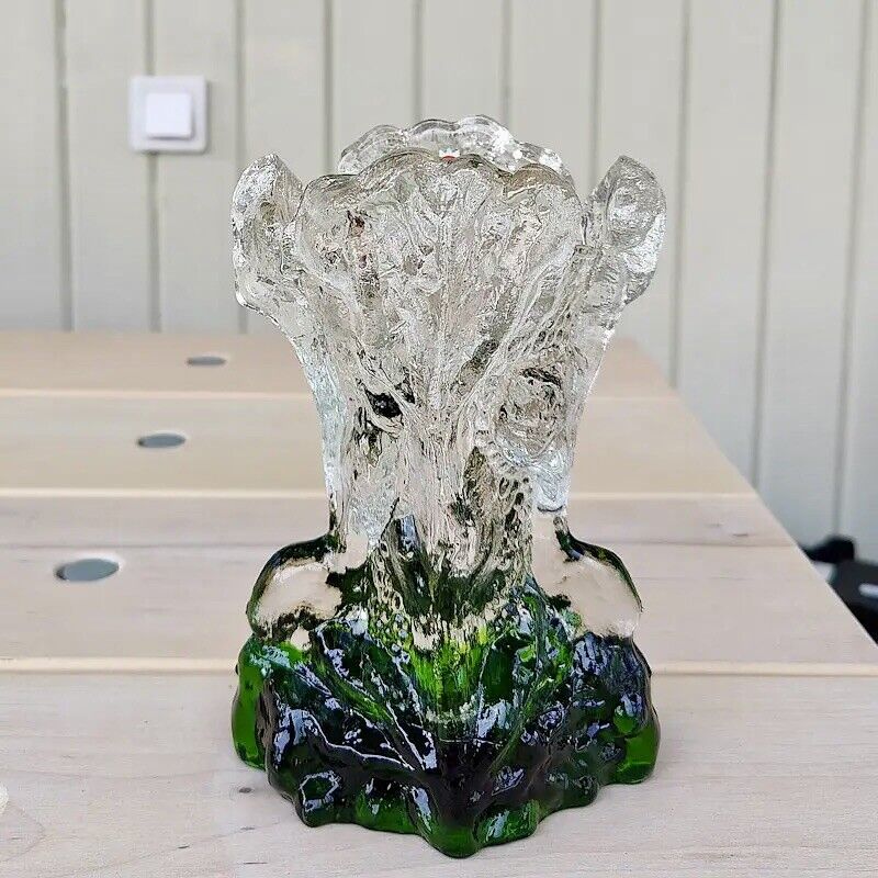 Humppila Vase Clear Glass Green Bottom Decor Signed Pertti Santalahti Finland