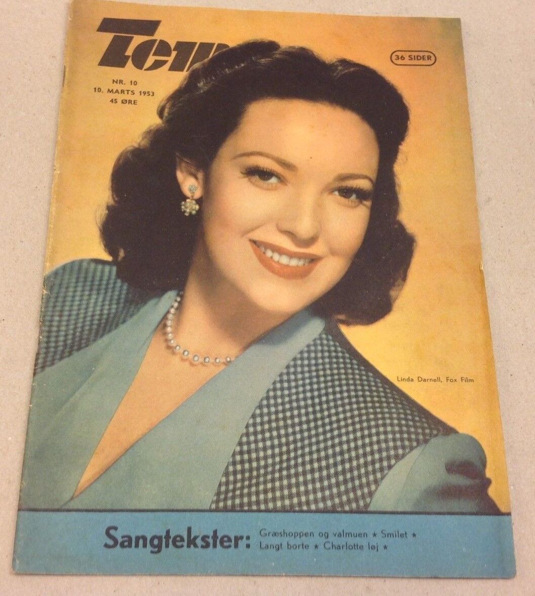 Linda Darnell Fox Film Front Cover Original Vintage Danish Magazine "Tempo" 1953