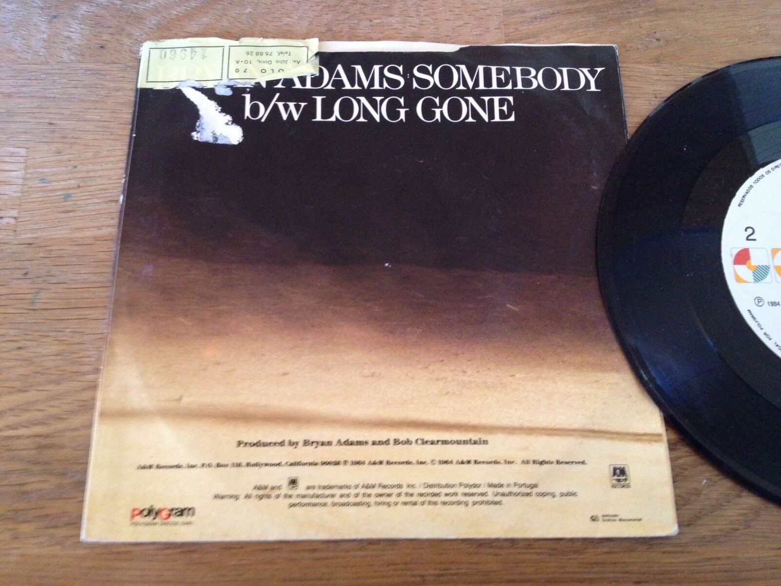 BRYAN ADAMS "SOMEBODY / LONG GONE" PORTUGESE 1984 SINGLE AM  POLYGRAM RECORDS*