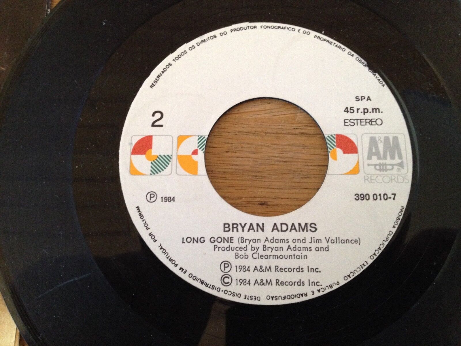 BRYAN ADAMS "SOMEBODY / LONG GONE" PORTUGESE 1984 SINGLE AM  POLYGRAM RECORDS*