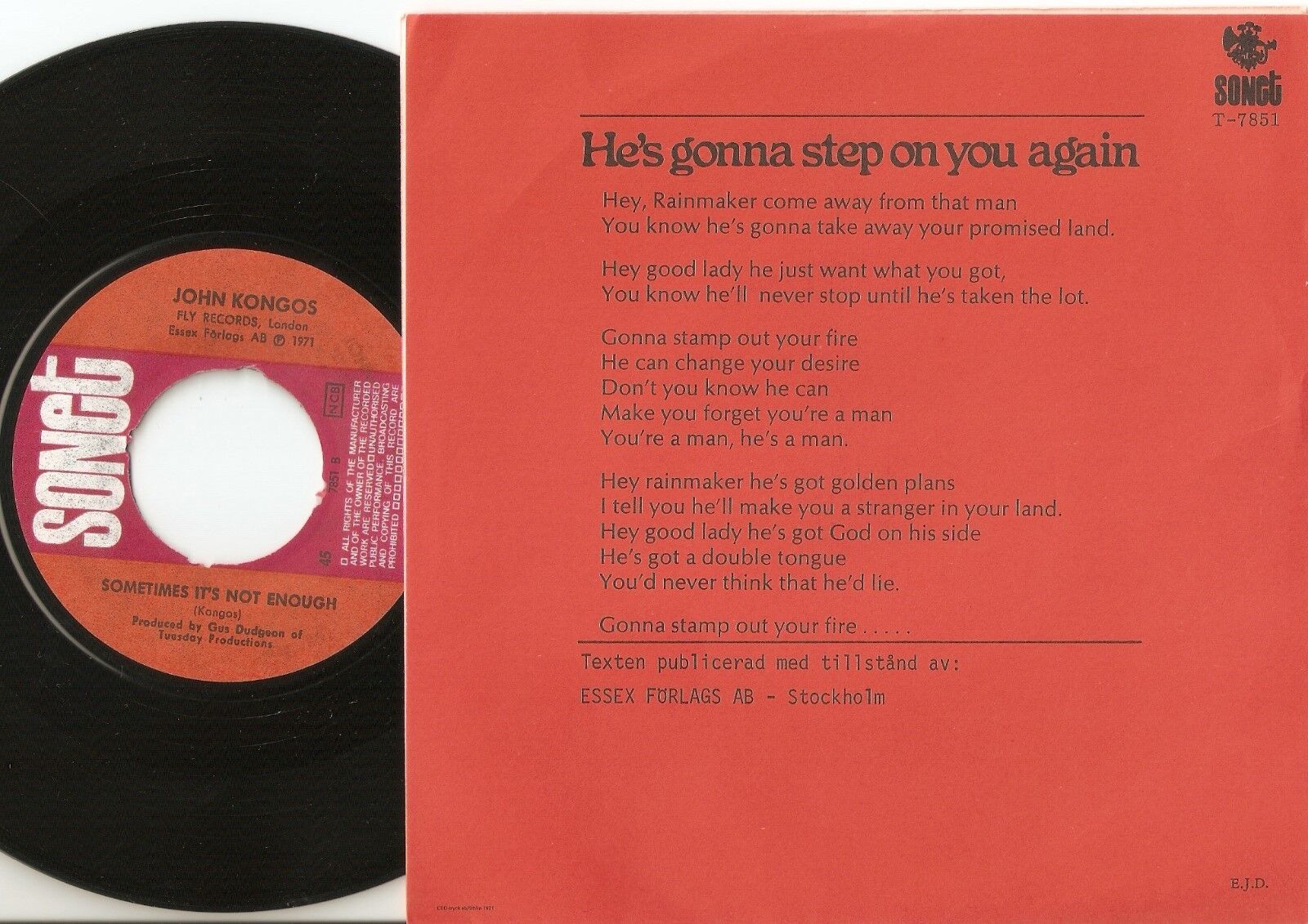 JOHN KONGO SHES GONNA STEP ON YOU AGAIN  SOMETIMES  SWEDISH 45+PS 71 PROG PSYCH