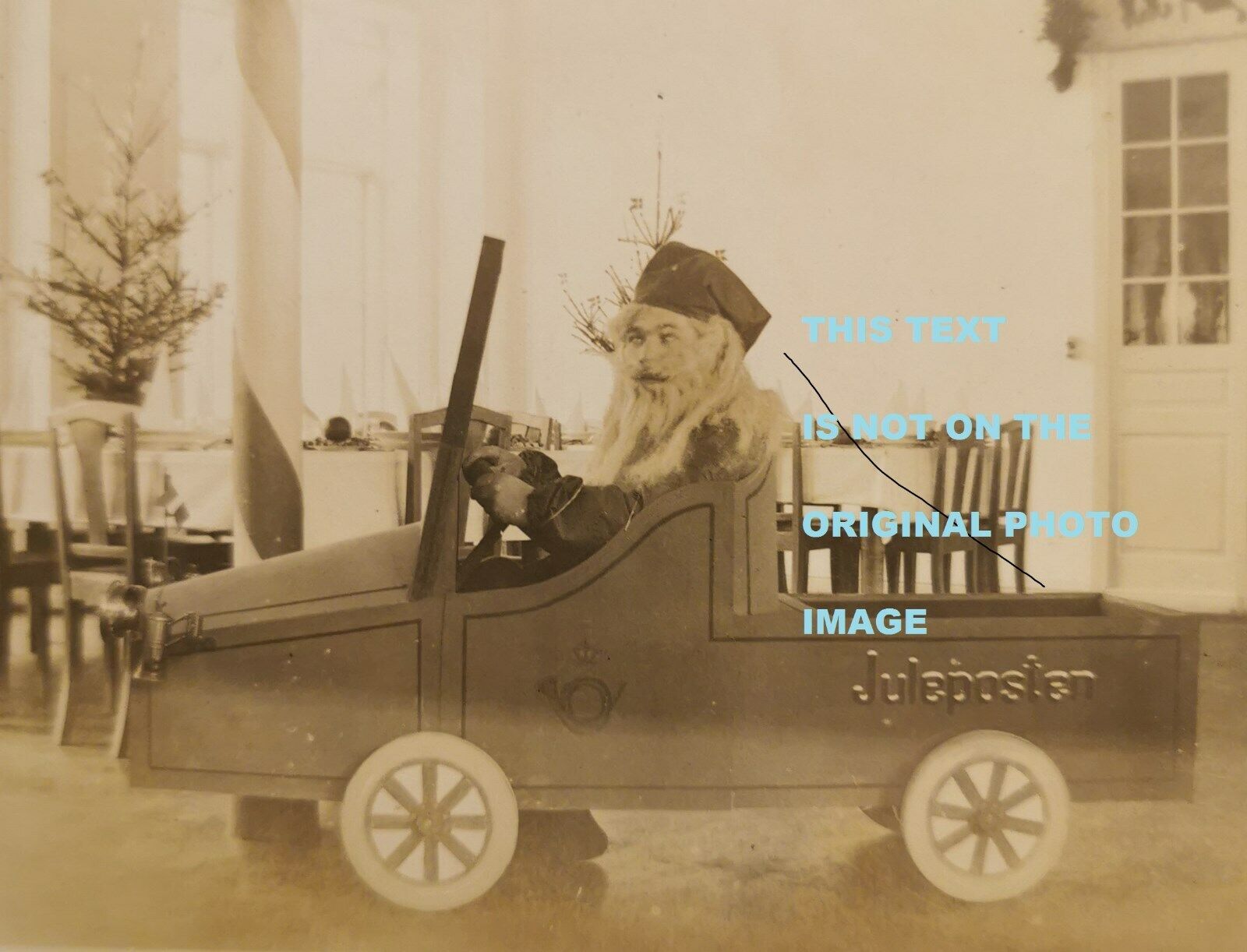 Vtg postcard: Boy Santa driving in toy pedal car with Christmas mail  Pok1149