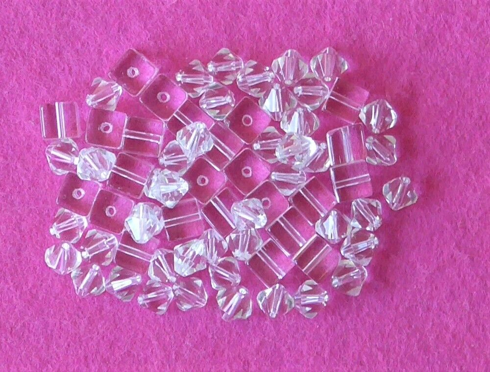 70 CLEAR GLASS beads - 24 SQUARE 9 mm AND 46 FACETED 8 mm ( 21 )