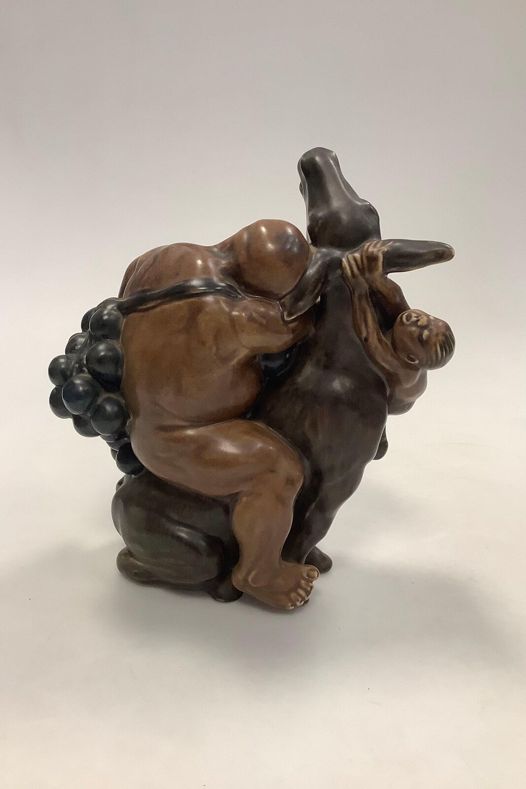 Kai Nielsen Stoneware figurine no 4026 Sleeping Bacchus and climbing Faun on