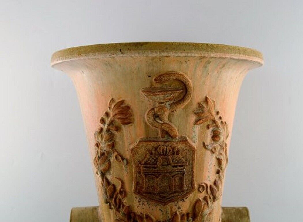 Colossal Arne Bang unique vase in glazed ceramics with Rod of Asclepius