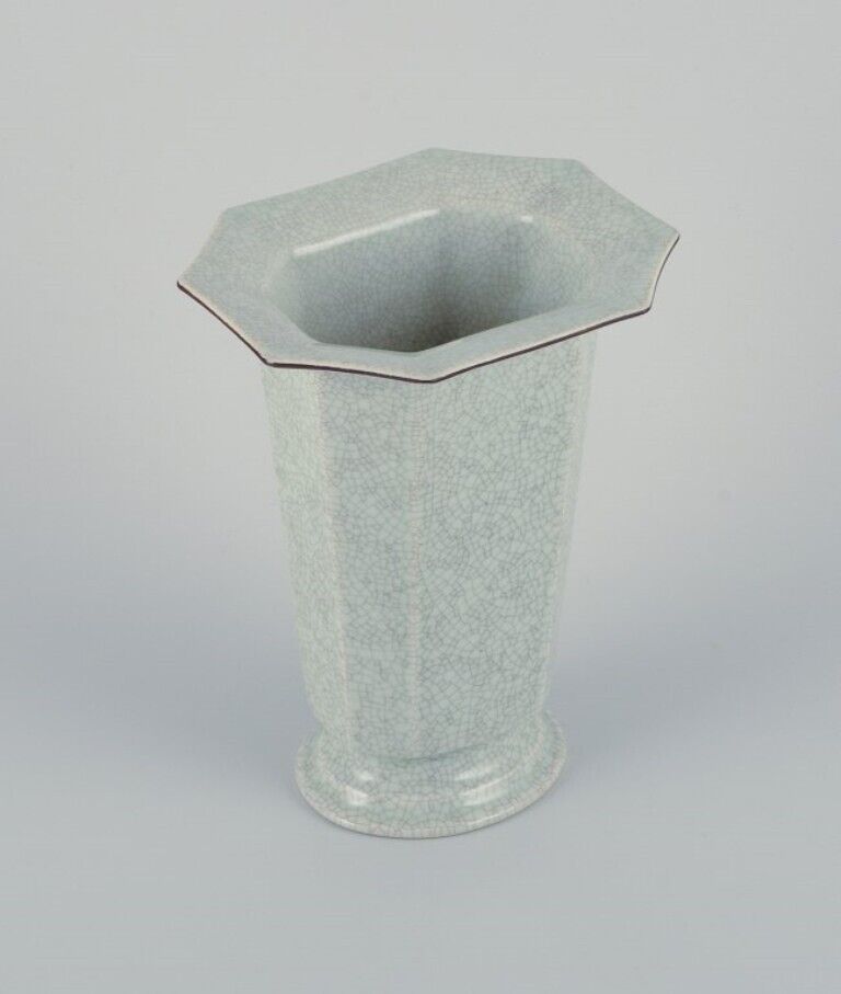 Royal Copenhagen Art Deco porcelain vase in a rare shape with crackle glaze