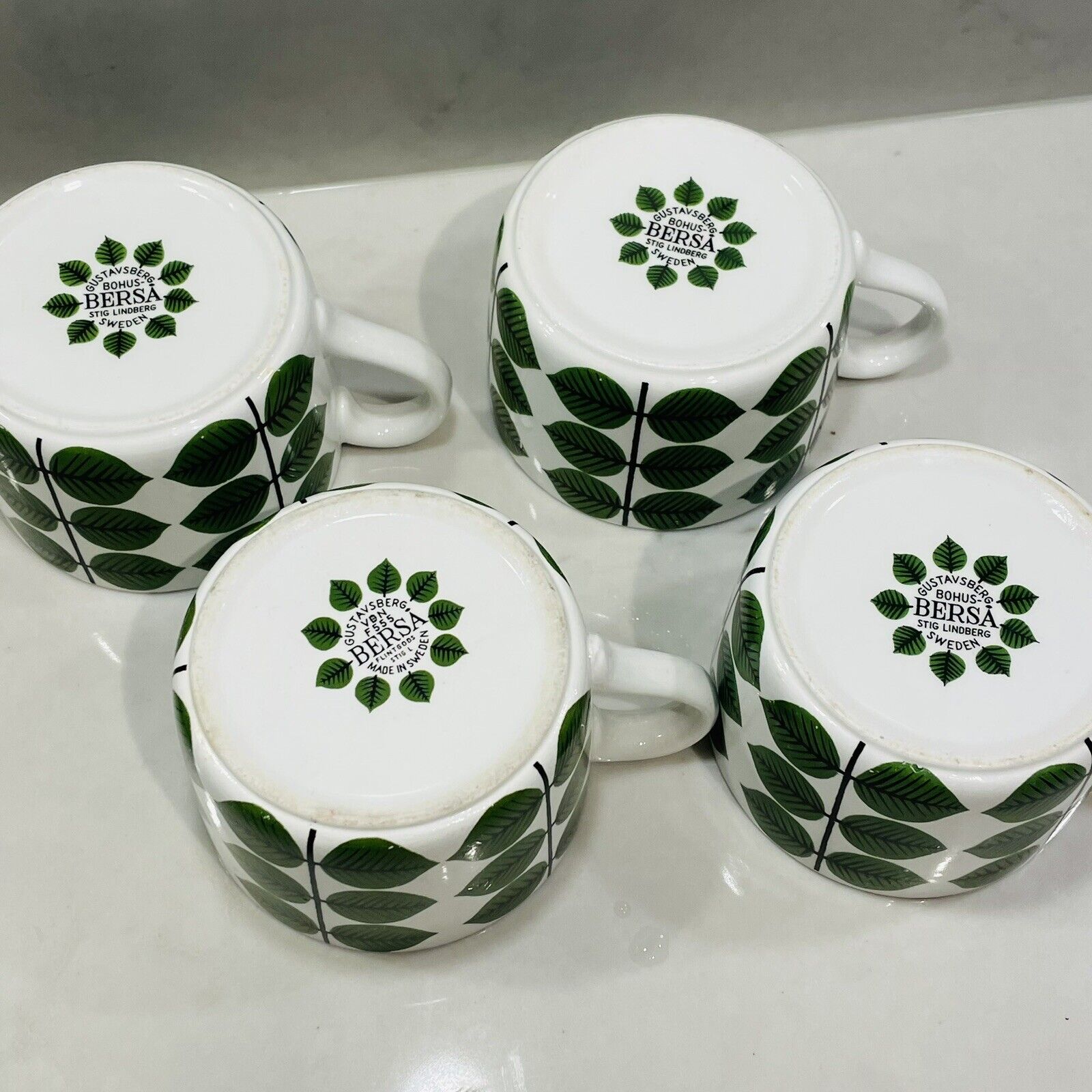 4 Bersa cups with plates - Gustavsberg 1960s - vintage - Stig Lindberg -Sweden