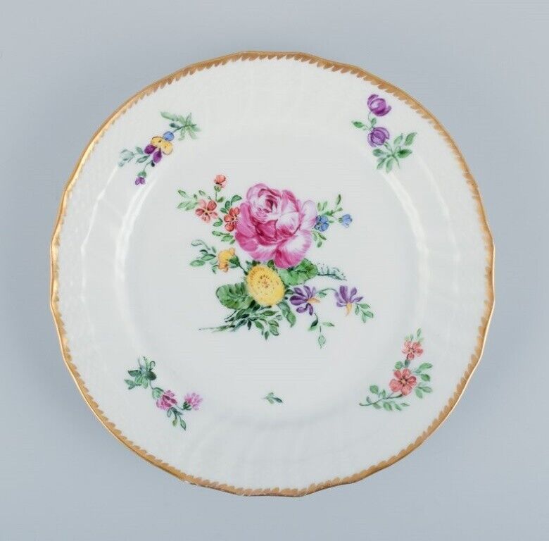 Royal Copenhagen Saxon Flower Plate and low bowl hand-decorated with flowers