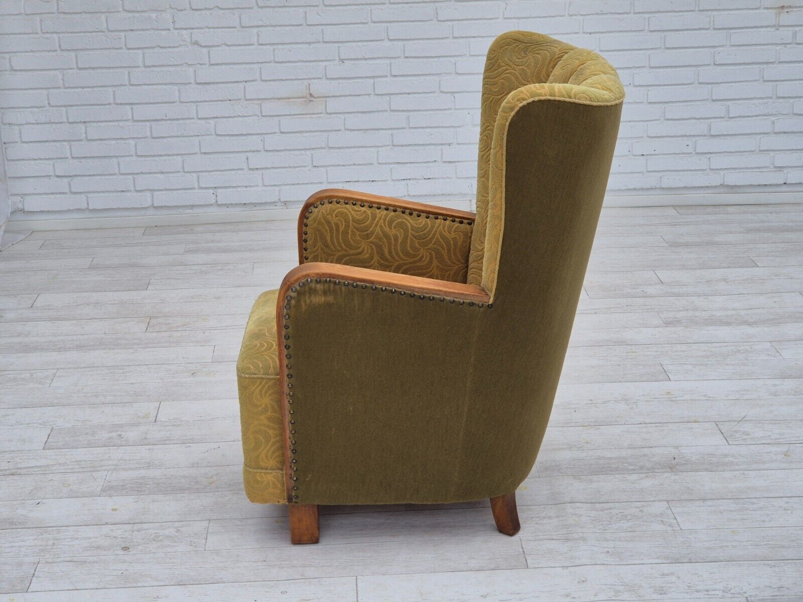 1960s Danish highback armchair original condition cotton/wool