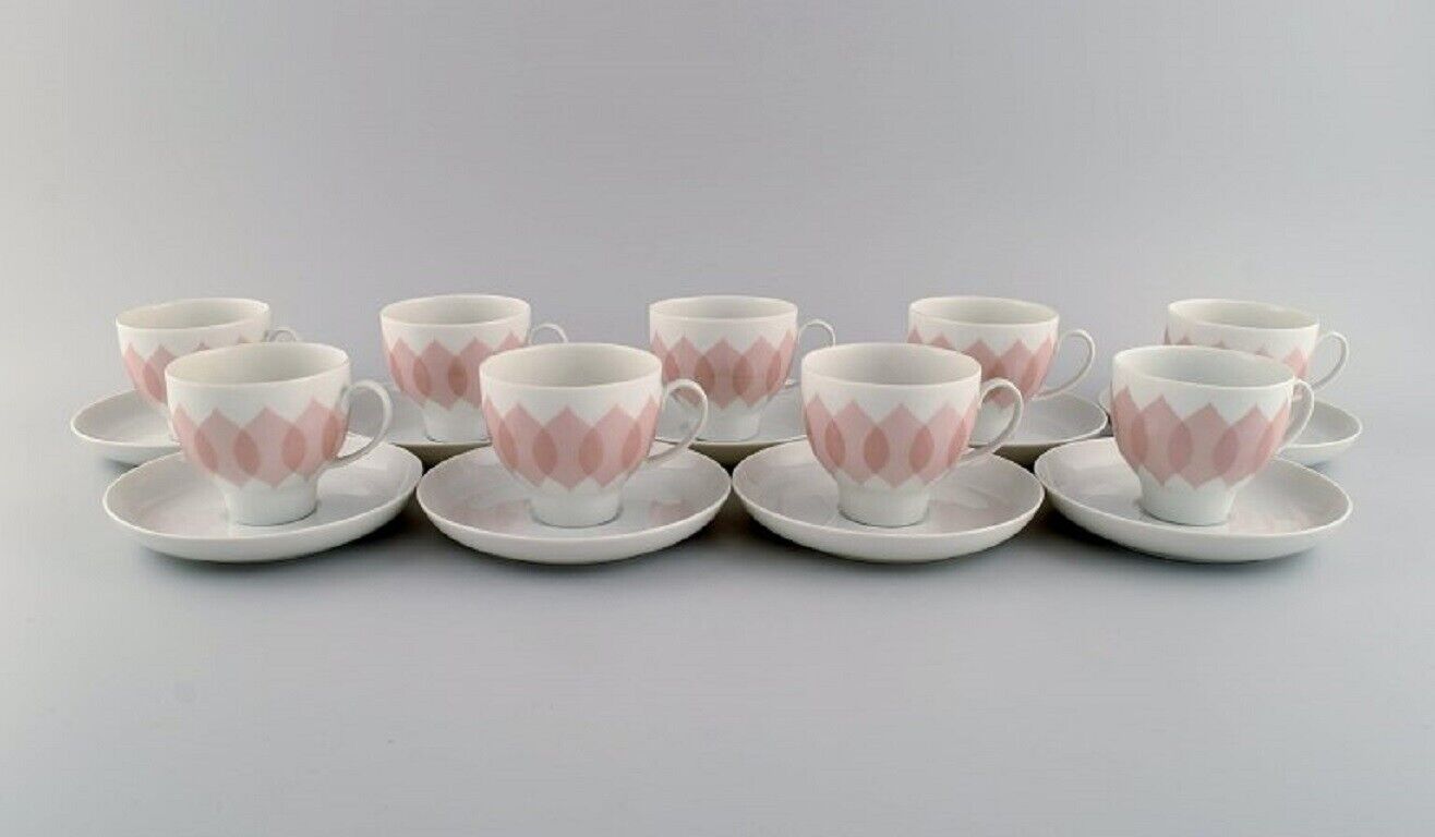 Bjørn Wiinblad for Rosenthal Lotus porcelain service 9 coffee cups and saucers