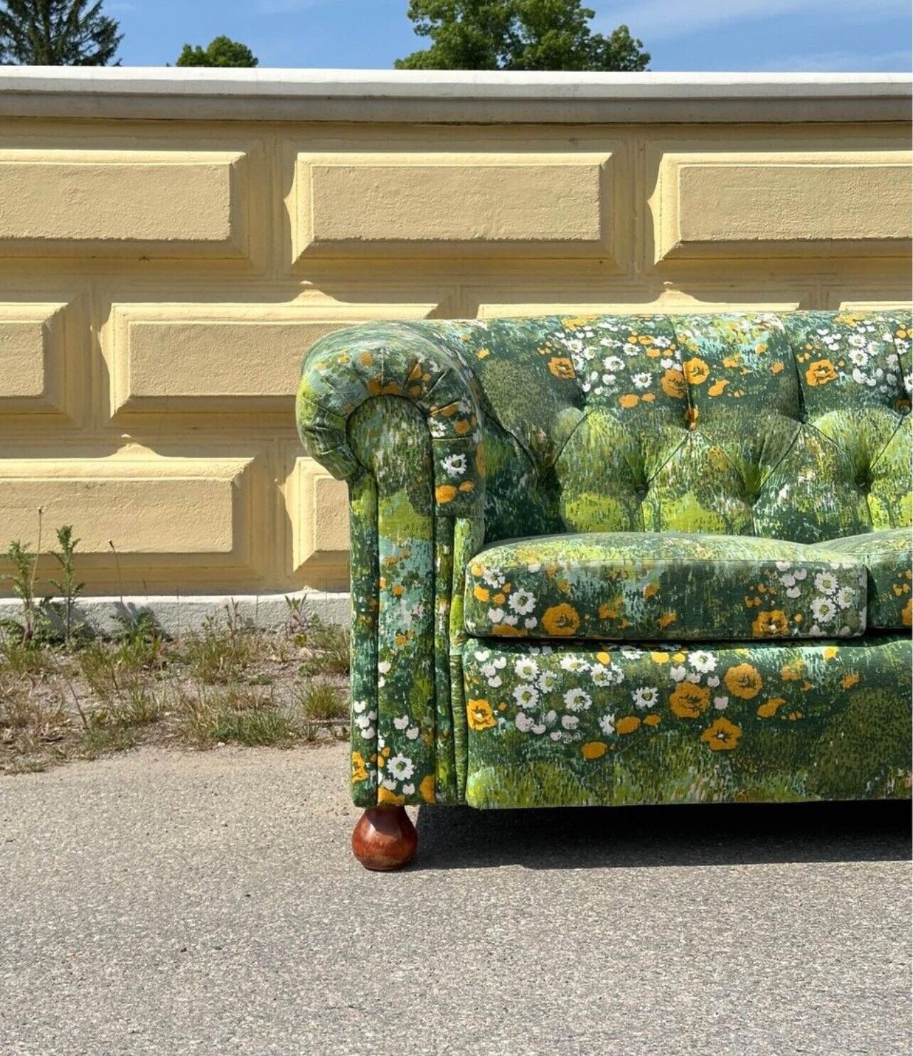 1950s Green floral vintage 2 seater sofa original very good condition