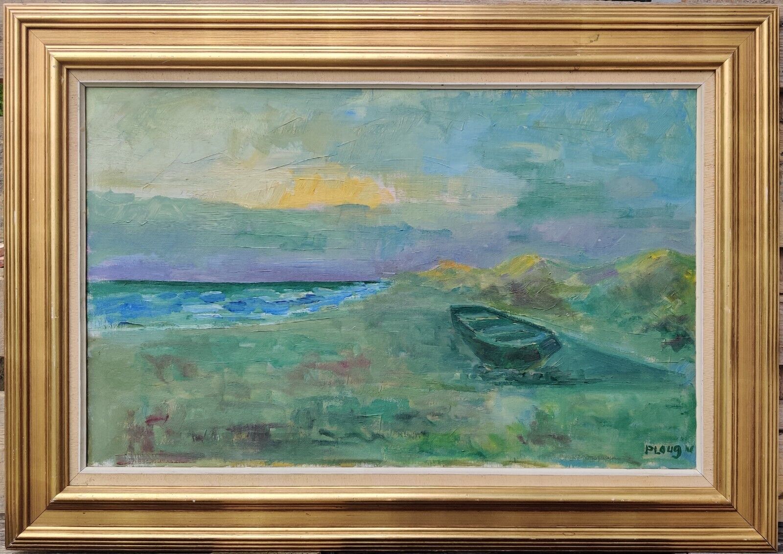 BOAT ON SHORE original oil painting