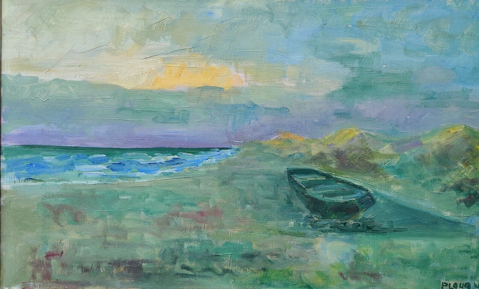 BOAT ON SHORE original oil painting