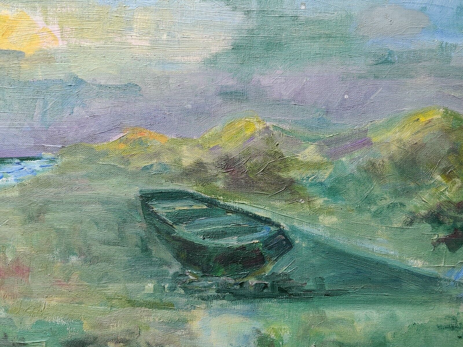 BOAT ON SHORE original oil painting