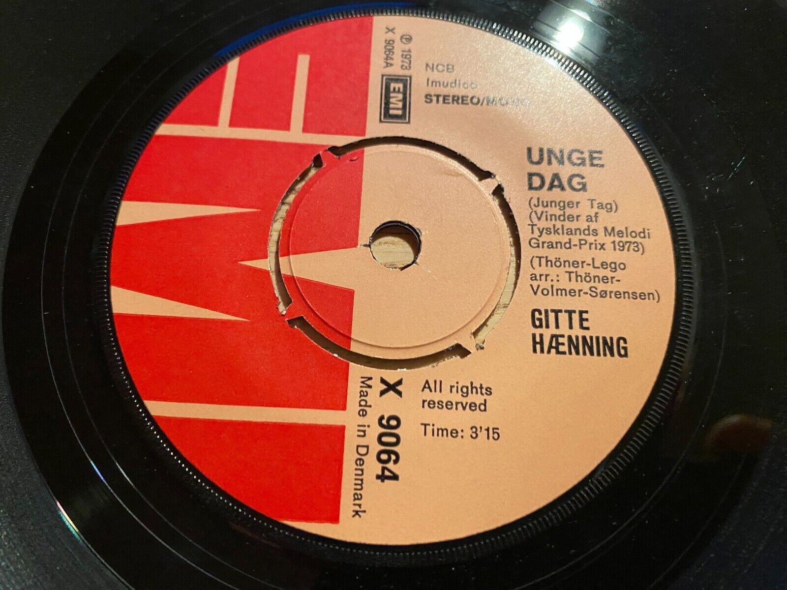 GITTE HÆNNING "UNGE DAG" 1973 EMI COLUMBIA NCB DANISH 7" VINYL SINGLE EUROVISION