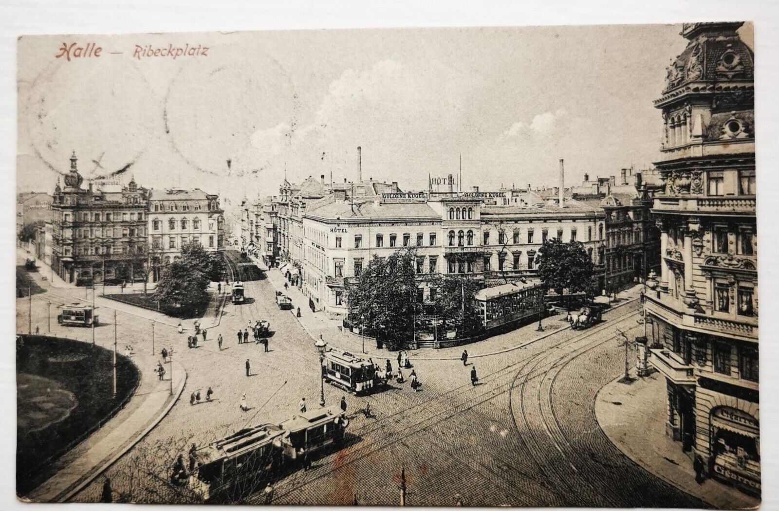 Old postcard: Ribeckplatz in Halle Germany Mailed in 1907  pok122