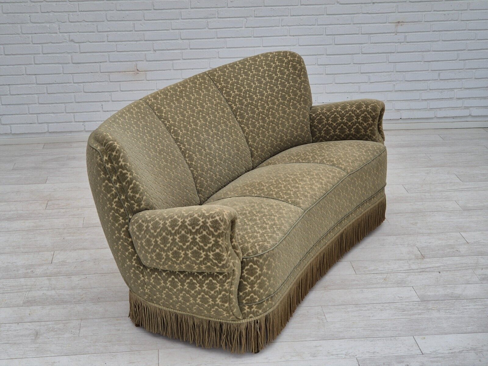 1960s Danish "Banan" 3 seater sofa original condition velour