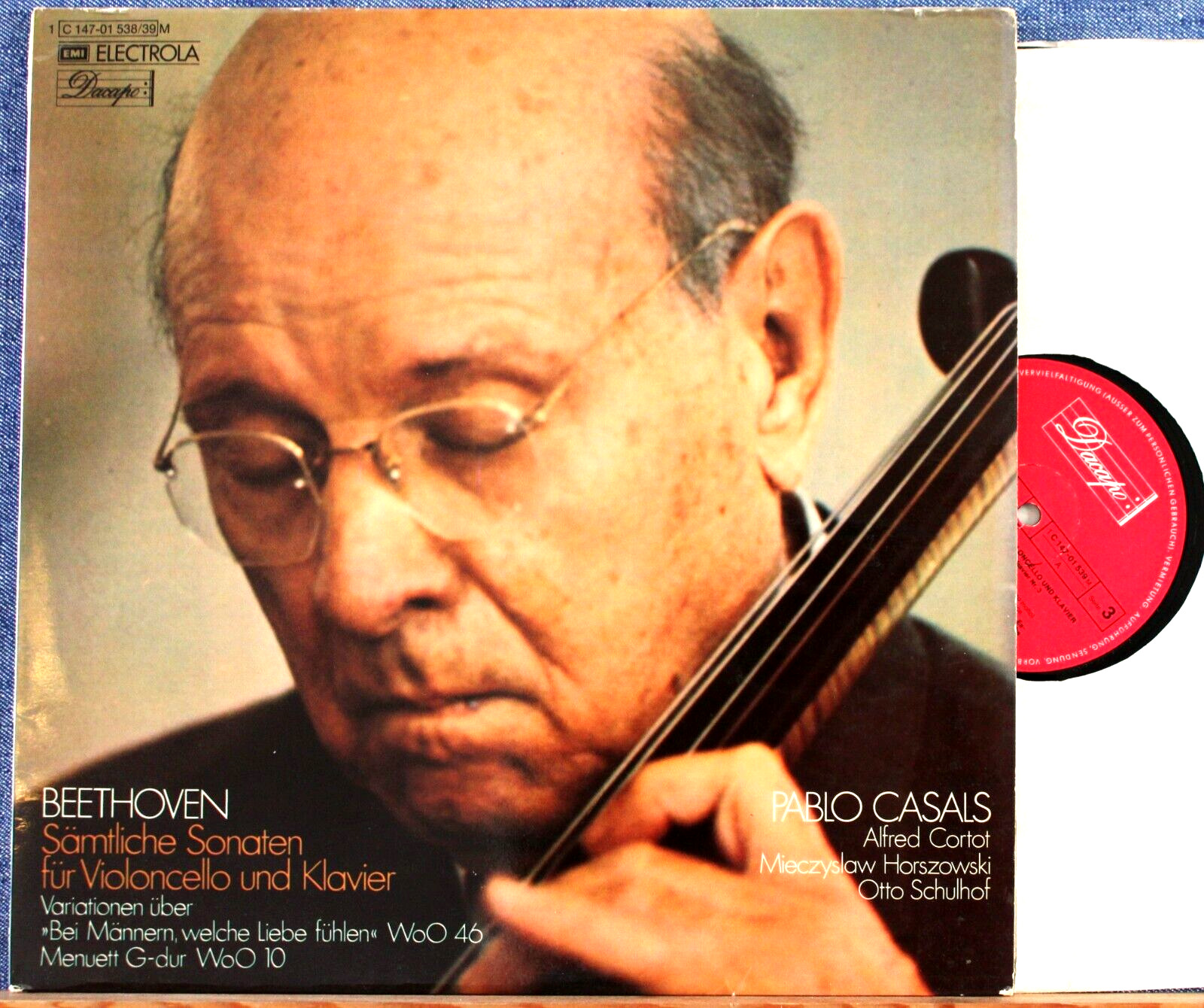 Casals (w Cortot; Horszowski; Schulhof) Beethoven (Cello works) Elec 2 LPs NM