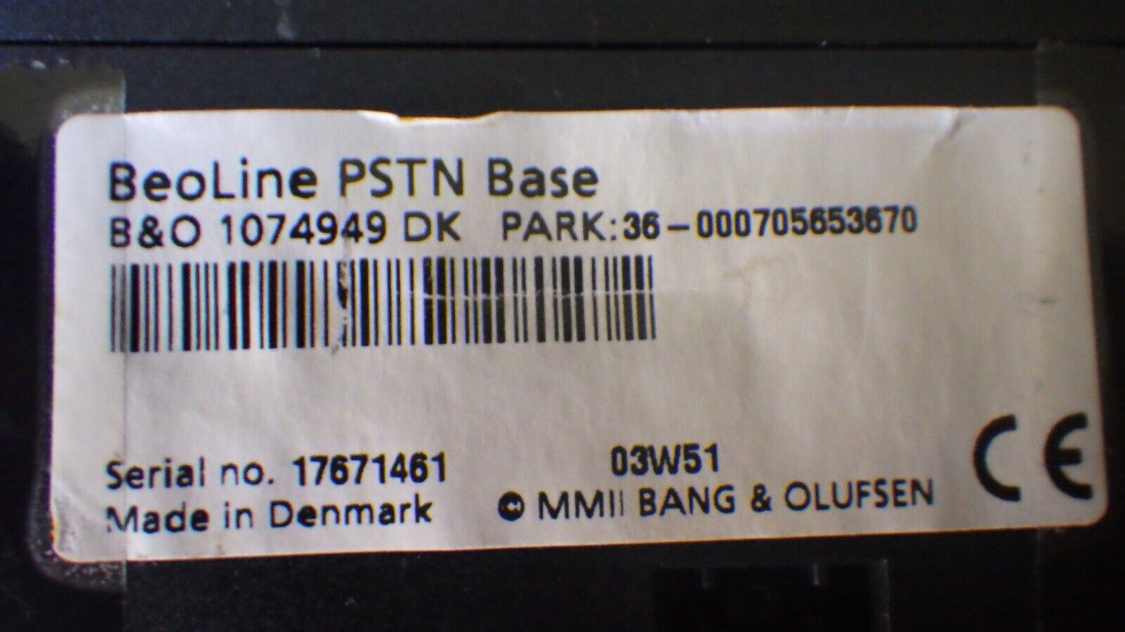 BO Bang  Olufsen Beo Line PSTN Base Station for BeoCom 6000 MK1 BO 1074949 DK