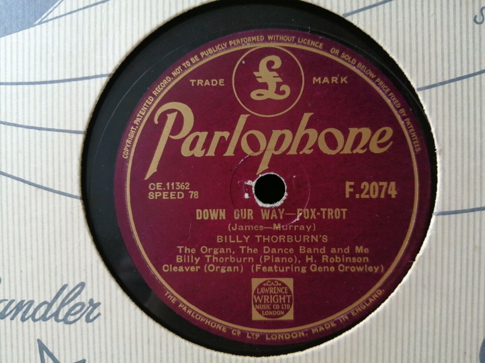 78 rpmBILLY THORBURNDown Our Way-Fox Trot/The Boy Next Door-WaltzEngland