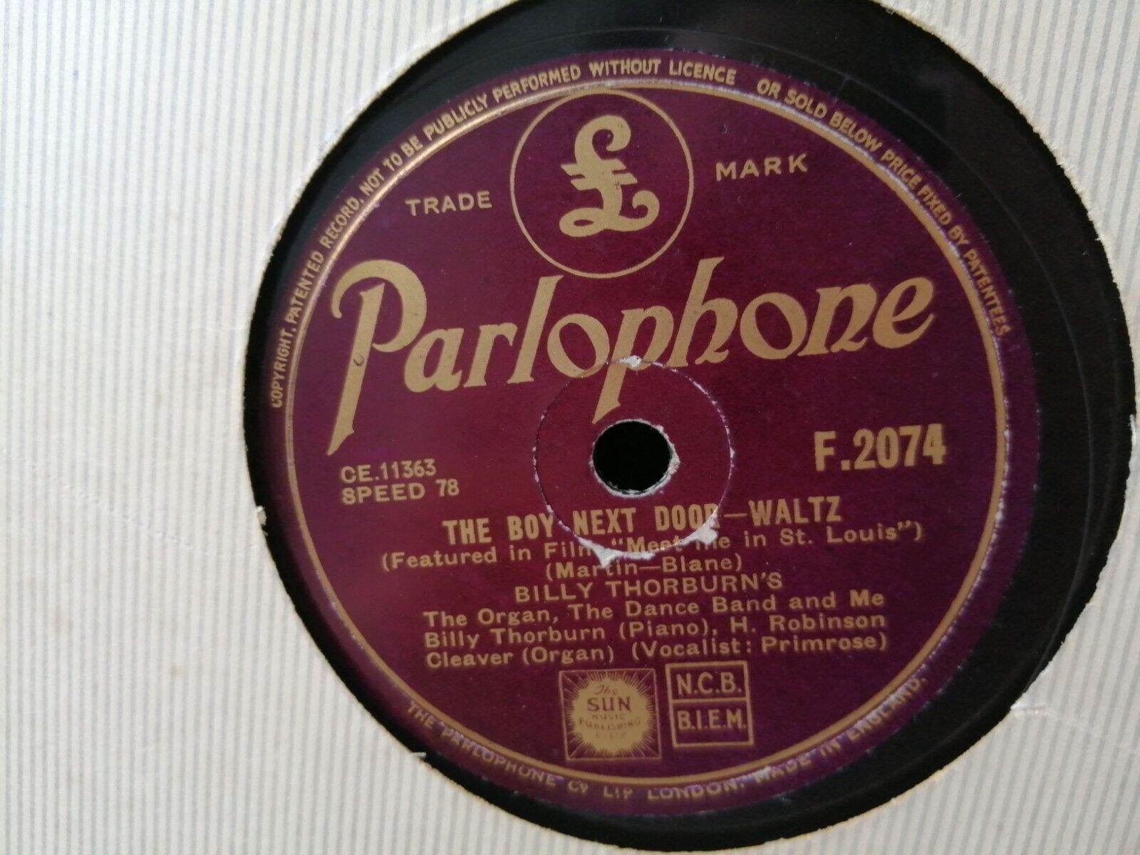 78 rpmBILLY THORBURNDown Our Way-Fox Trot/The Boy Next Door-WaltzEngland