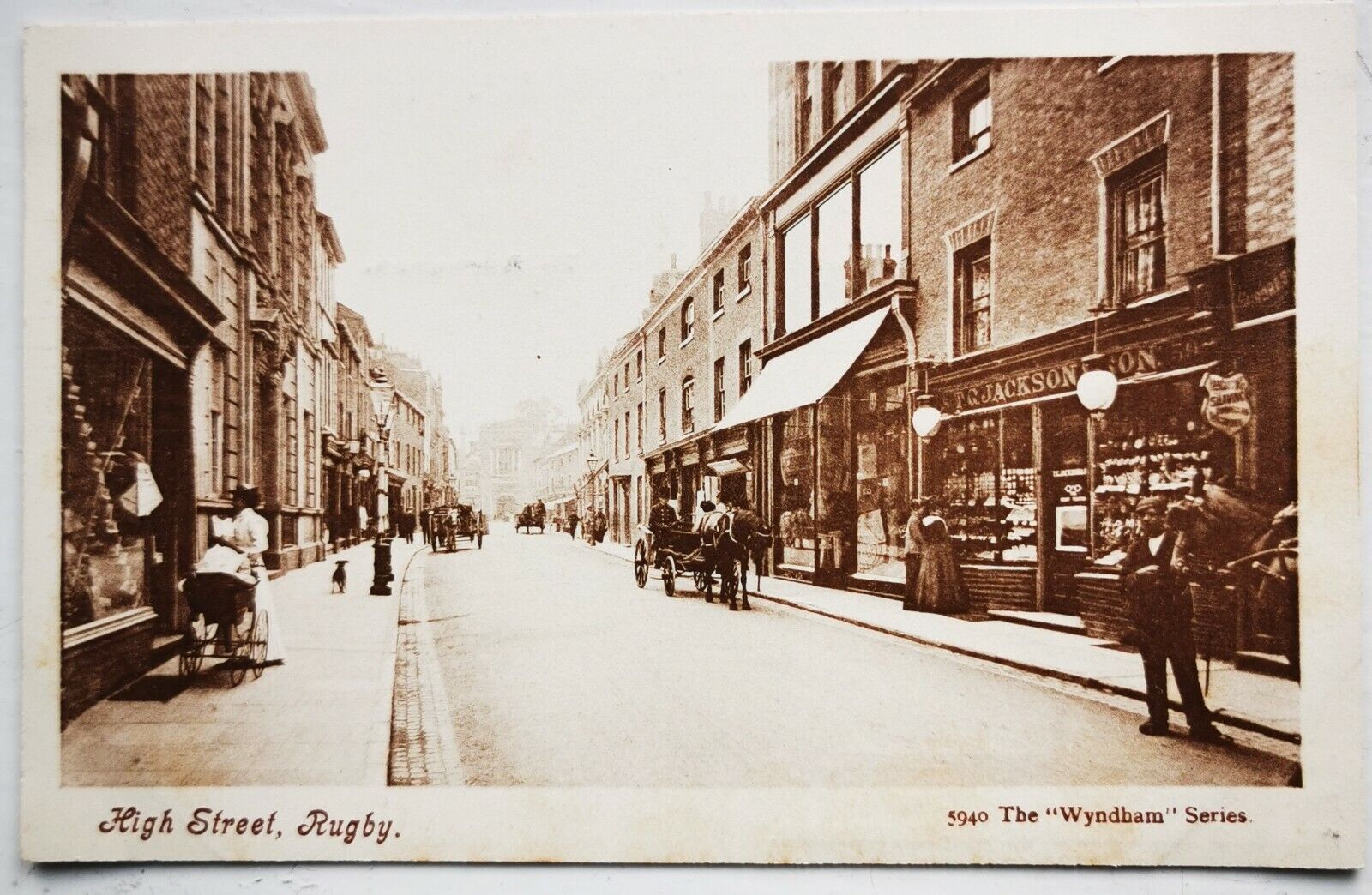 Vintage un-used postcard: Motif from High Street in Rugby c 1915  P1241