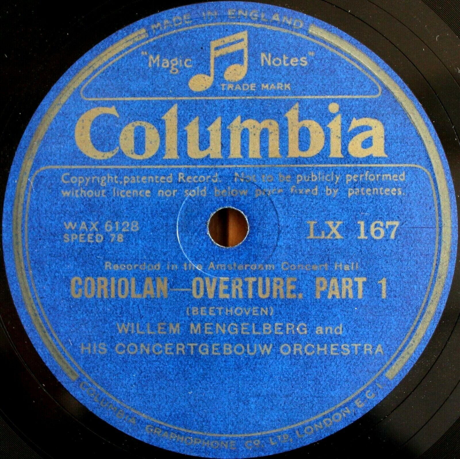 Mengelberg Beethoven (Coriolan - overture) Col LX 167 NM(-)